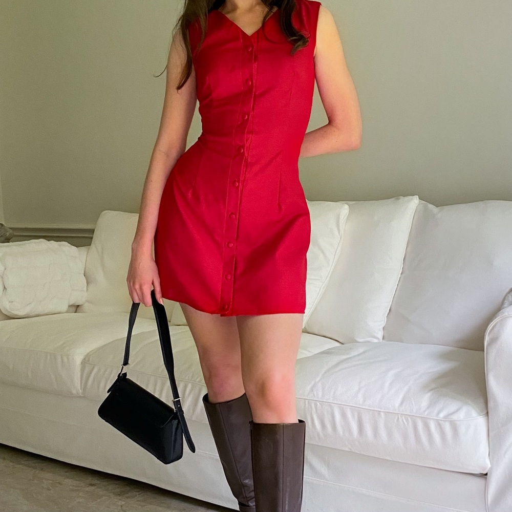 Scarlett Dress - Handmade Linen Button Up Red Mini Dress